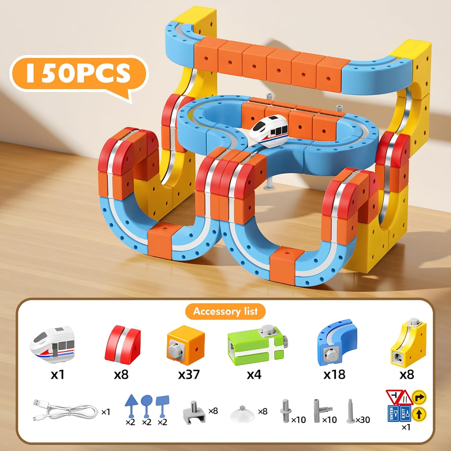 Thumbnail 1 de 150 Pezzi DIY Cube Track: Pista Magnetica e Treno Elettrico per Bambini 3–8 anni