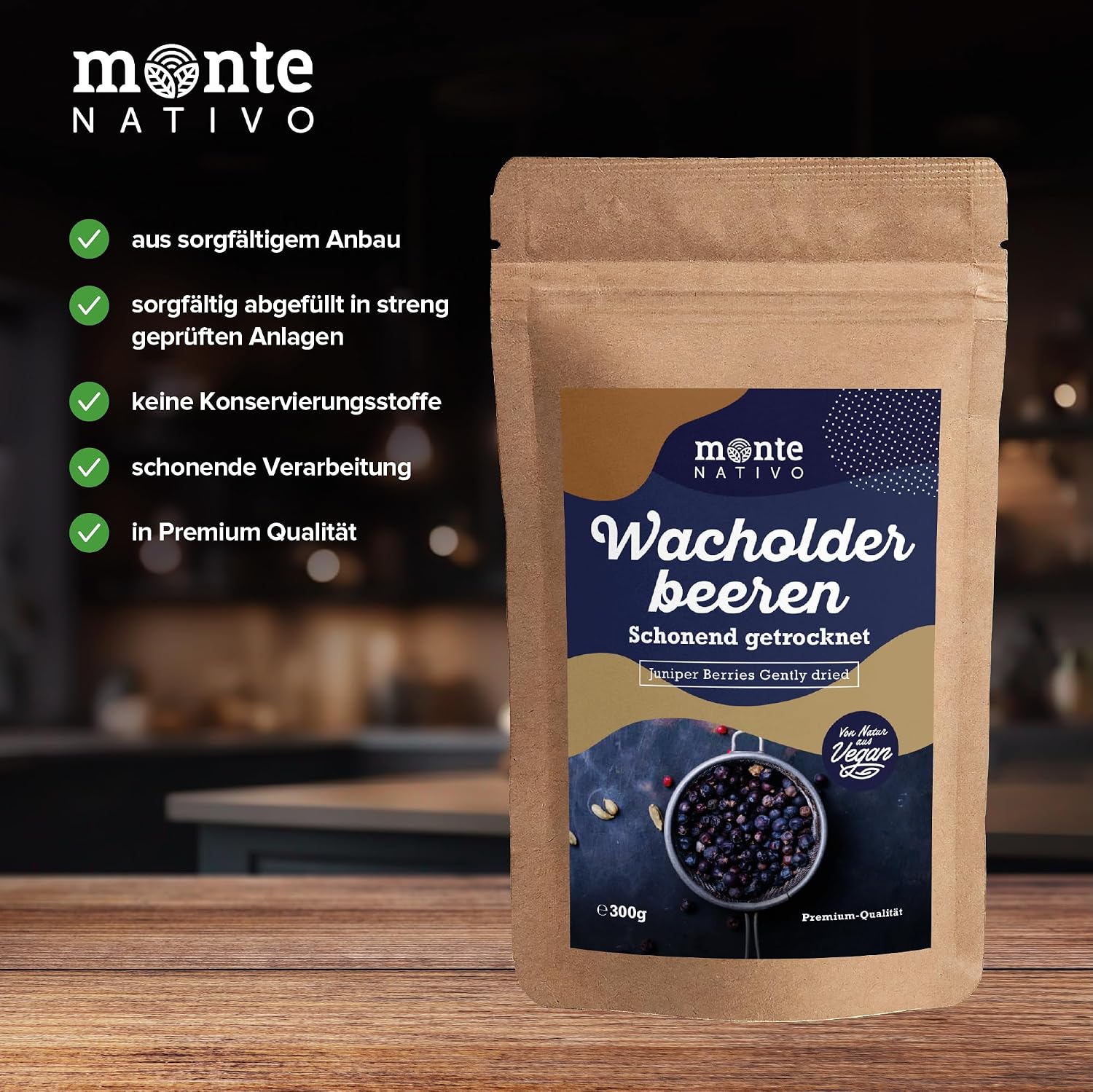 Detalle de Ganze Wacholderbeeren Monte Nativo (300 g) – schonend getrocknet für Wild, Marinaden & Küche