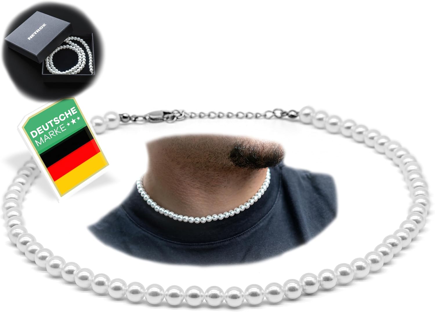Detalle de Netrox - Collana di Perle Donna e Uomo, Girocollo con Perline Colorate e Bianche