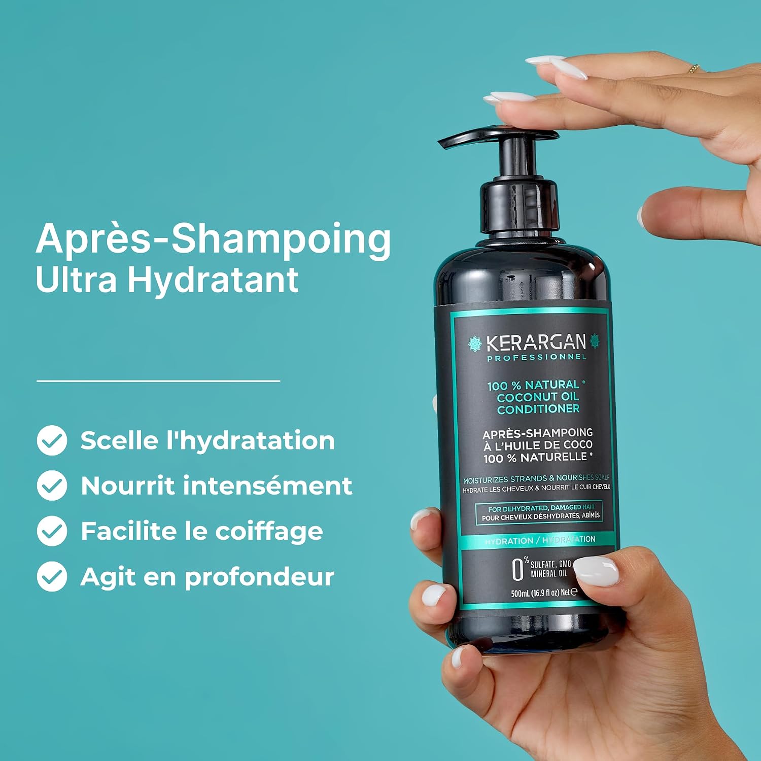 Thumbnail 1 de Kerargan Après-Shampoing Hydratant à l'Huile de Coco – 500 ml