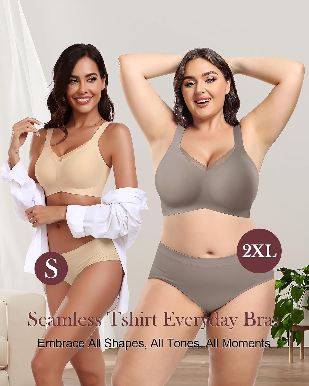 Detalle de HORISUN BH ohne Bügel – Komfort Nahtloser Push-Up Bralette mit starkem Halt für Große Brüste