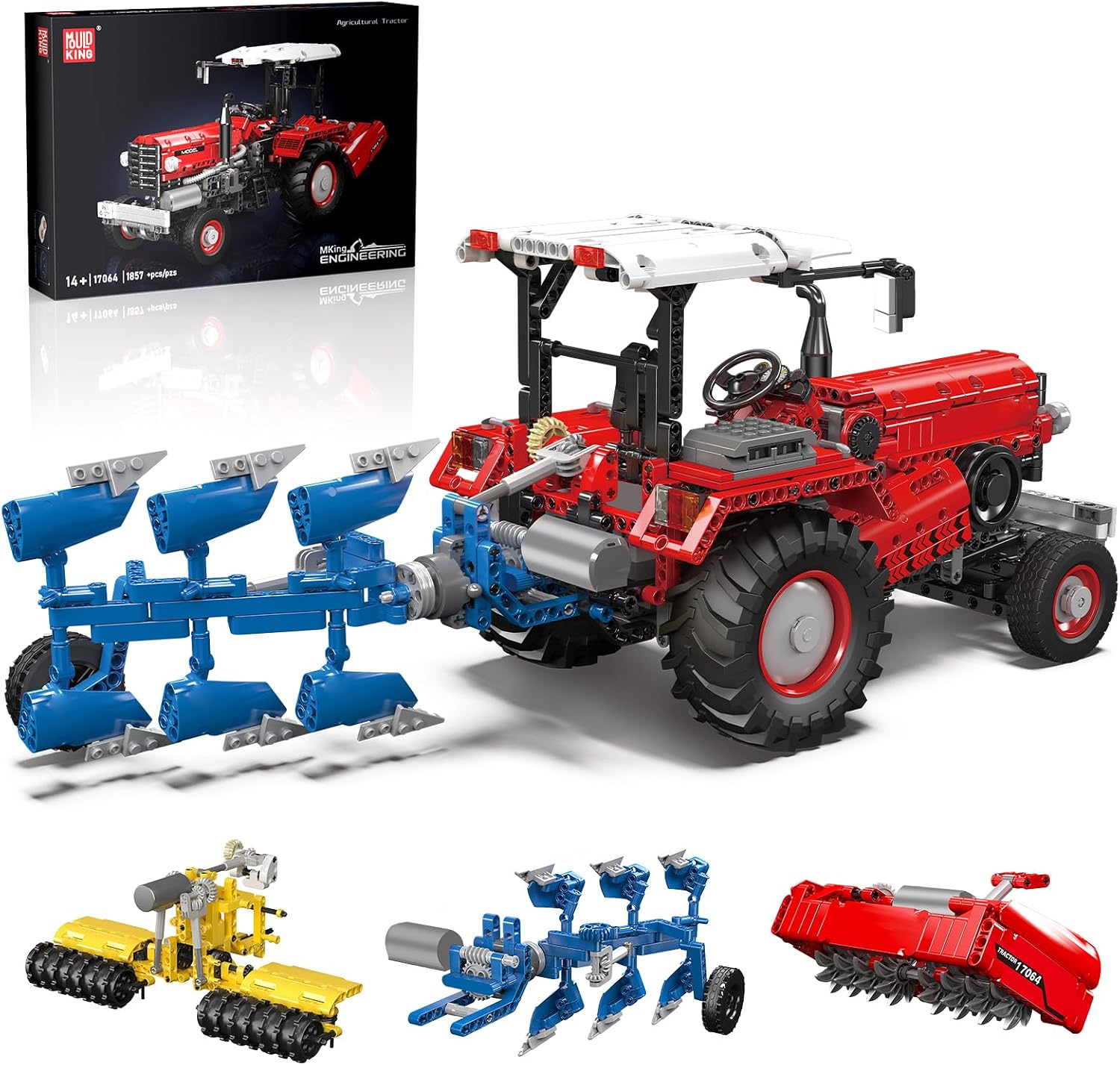 Detalle de Mould King 17064 Technik 3 in 1 Ferngesteuerter Traktor Harvester – 1857 Teile, App- und Fernsteuerung