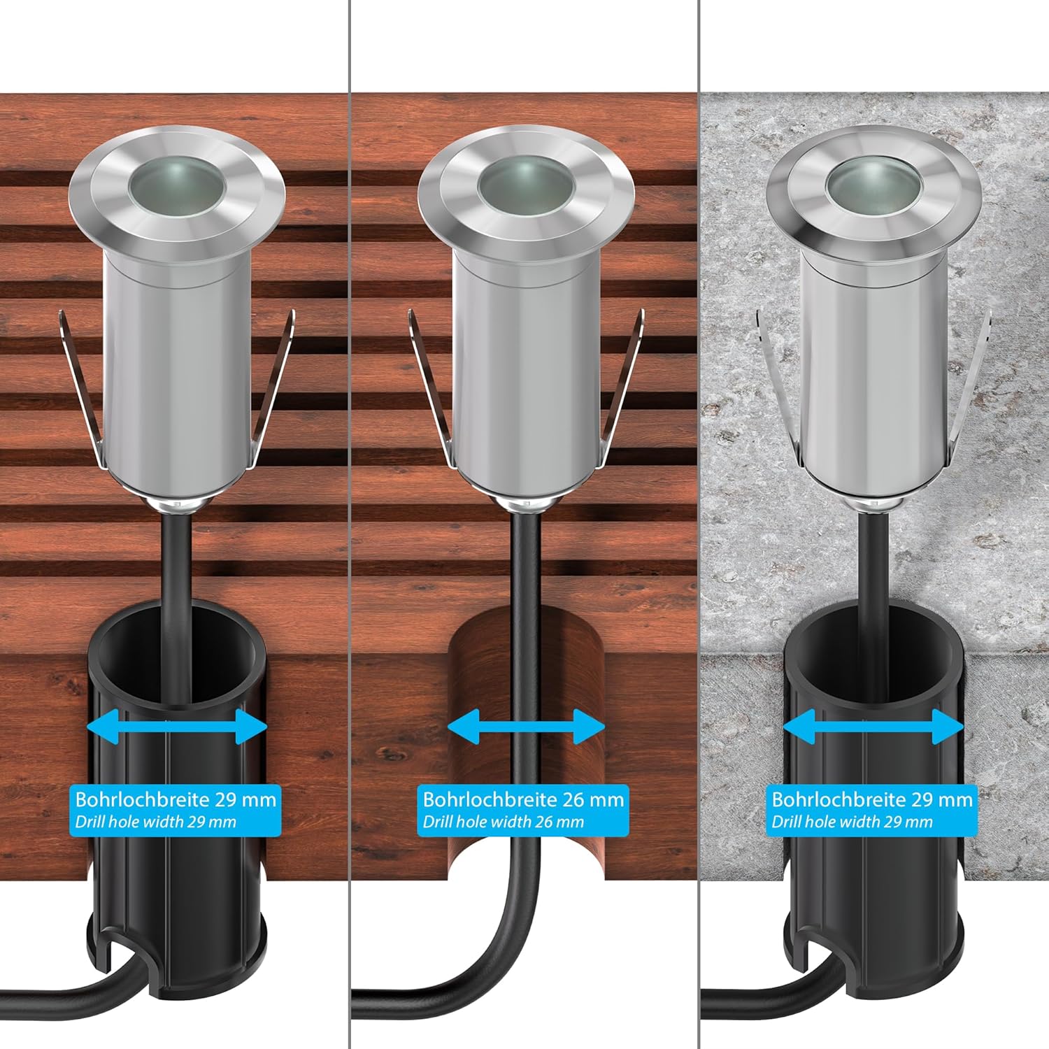 Thumbnail 2 de Ledscom.de 3 pezzi GLOX: incasso a pavimento LED per esterni, IP67, Ø 35 mm