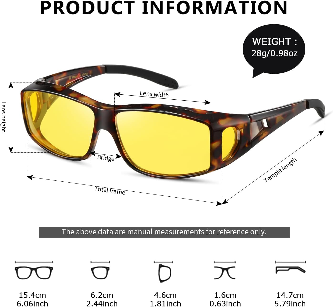 Detalle de Kimorn Night Vision Driving Glasses – Over‑Glasses Polarised Yellow Lenses