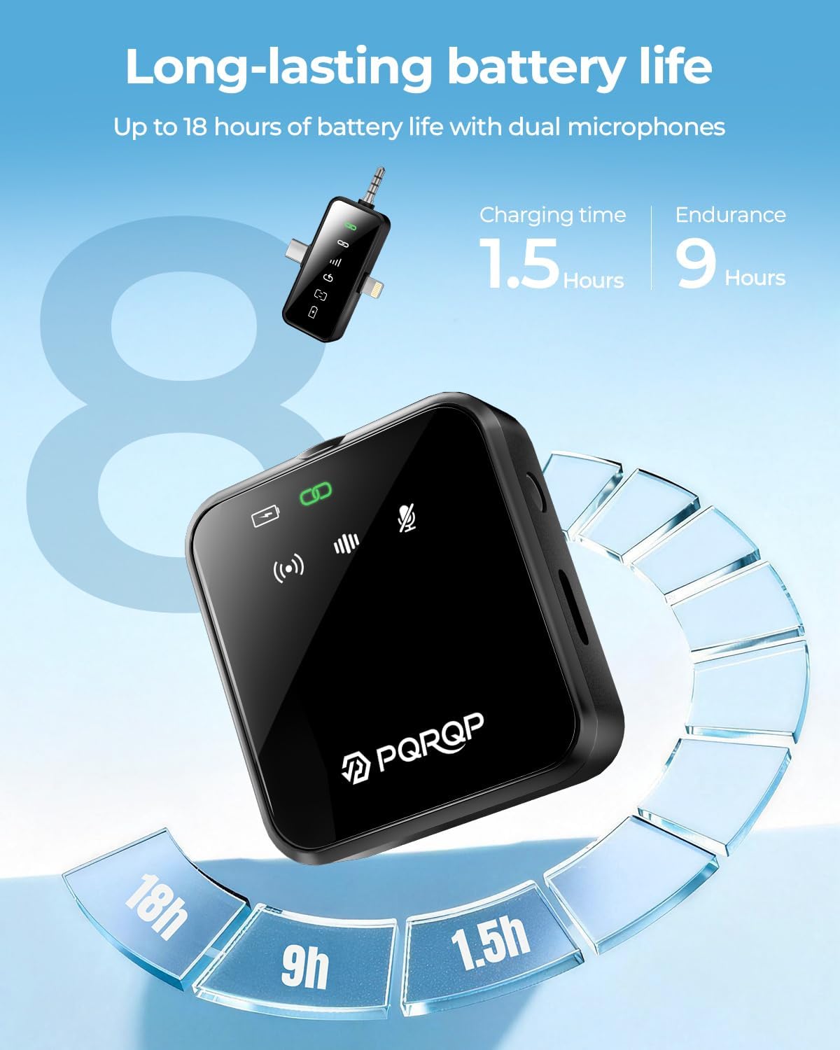 Thumbnail 3 de PQRQP 3-in-1 Wireless Mini Microphone for iPhone, Android, and Camera – Soot Black