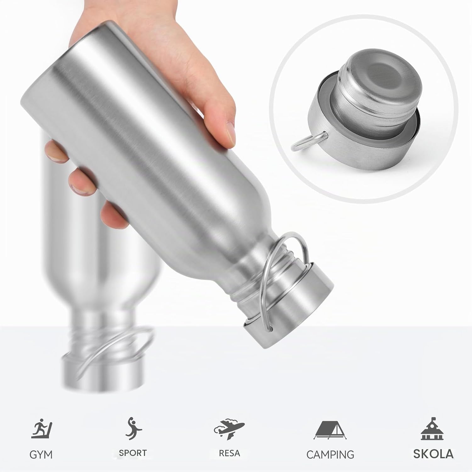 Detalle 2 de Volhoply Volhoply-DCB vattenflaska 600 ml, 2-pack i rostfritt 18/8-stål