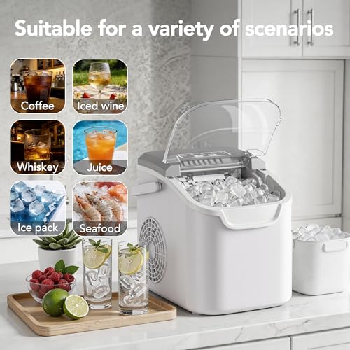Detalle de Kismile Portable Ice Maker Machine — 8 Cubes in 6 Minutes, 26lbs/24H, Grey