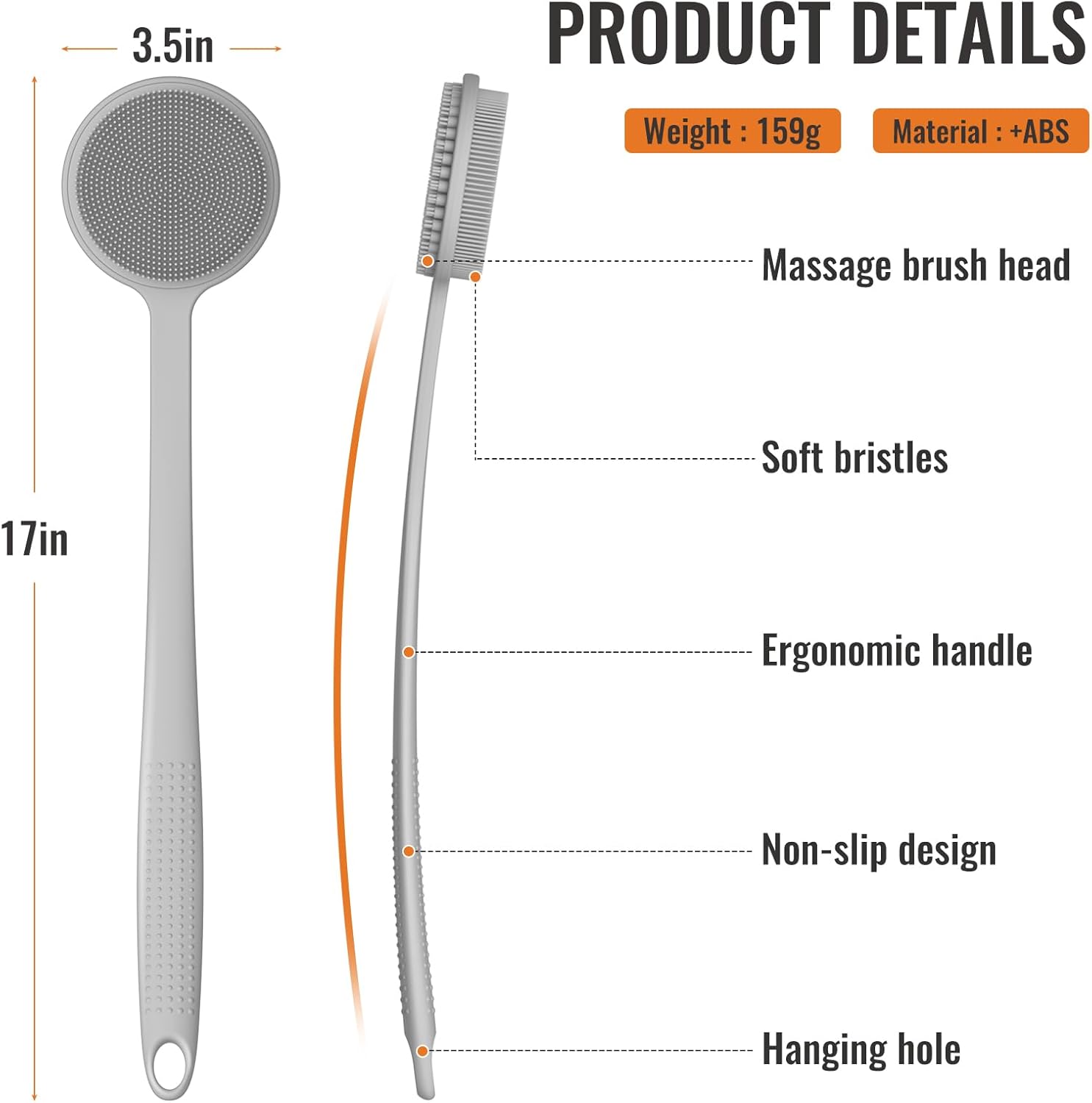 Detalle de Silicone Body Scrubber 15 inch back brush