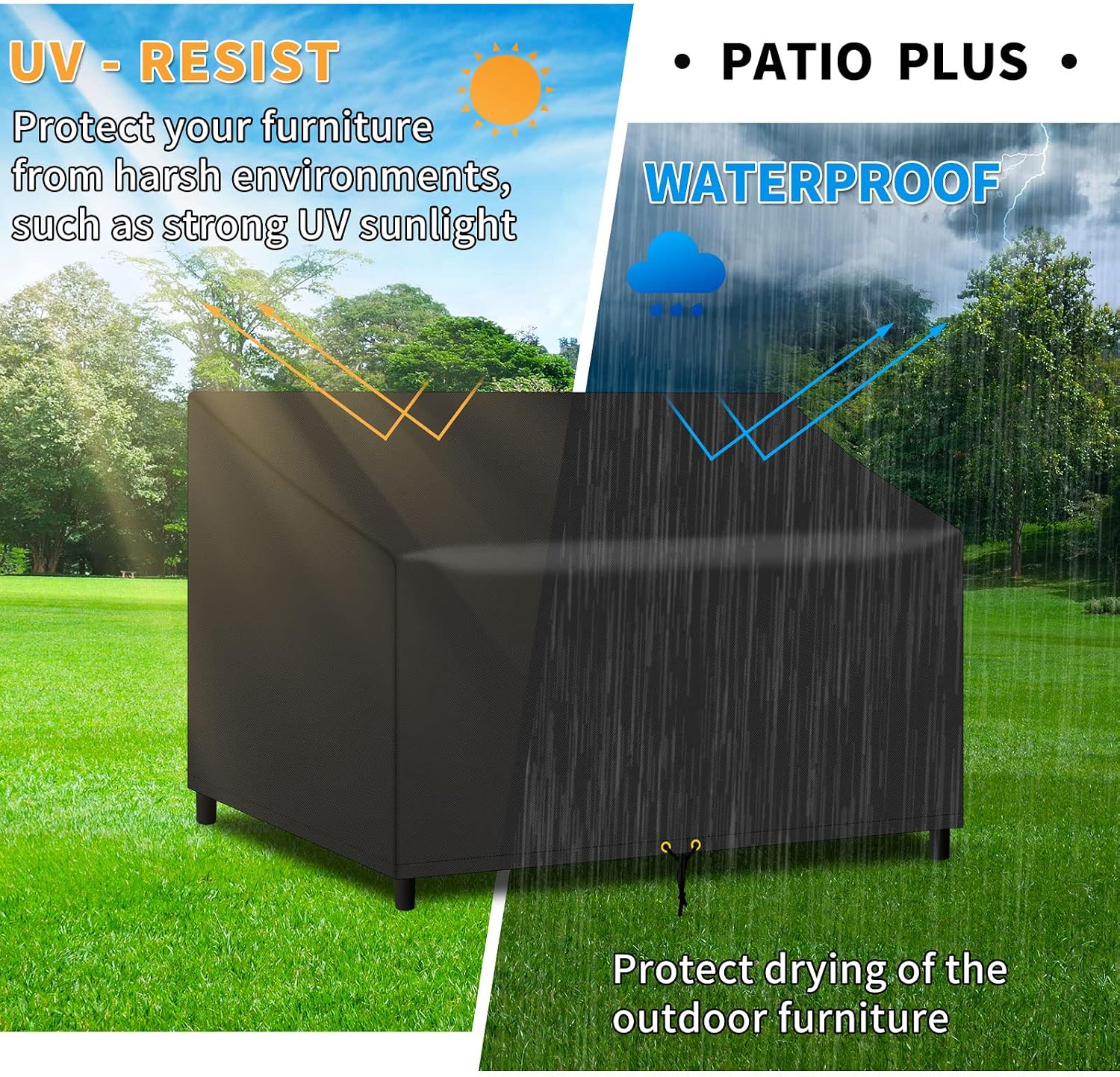 Detalle 2 de PATIO PLUS 3-Seater Garden Bench Cover, 420D Oxford Fabric, Waterproof, Black