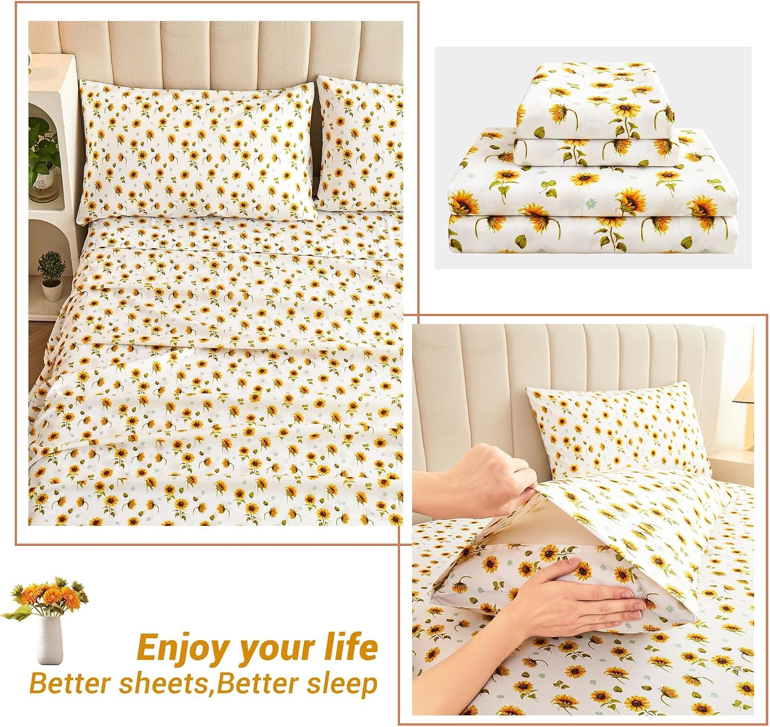 Thumbnail 6 de Softan Floral Sheet Set Queen (Sunflower) — Double Brushed Microfiber Fitted Sheet with 15" Deep Pocket