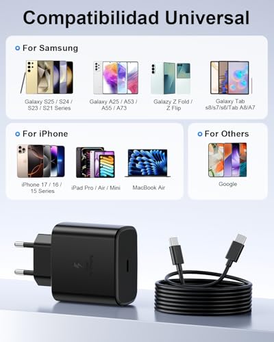 Thumbnail 7 de LumFocus 45W: Cargador rápido USB-C con cable de 2 m para Samsung Galaxy y más