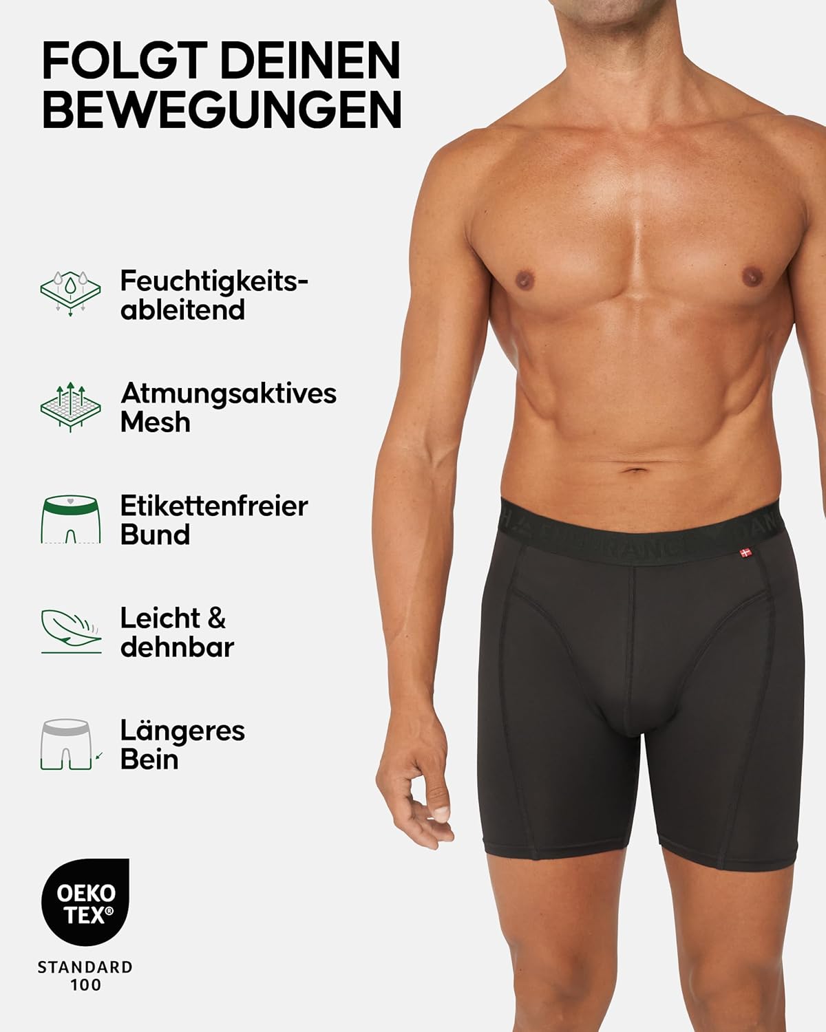 Detalle de DANISH ENDURANCE 3er Pack Sport Boxershorts Herren – Funktionsunterwäsche, atmungsaktiv, geruchsneutral, mit regulärem oder langem Bein