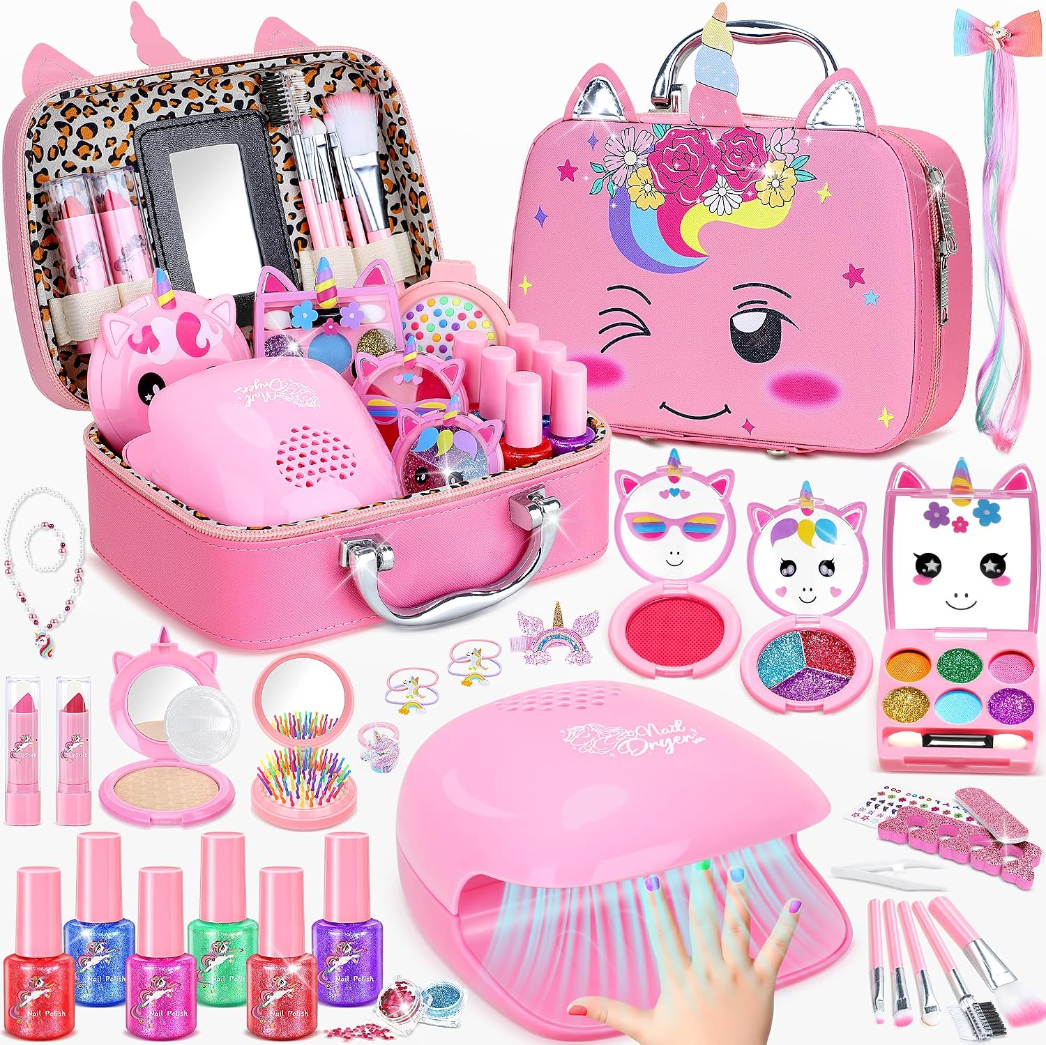 Detalle de PERRYHOME Kids Makeup Kit for Girl: 2-in-1 Princess Set with Washable, Non-Toxic Cosmetics