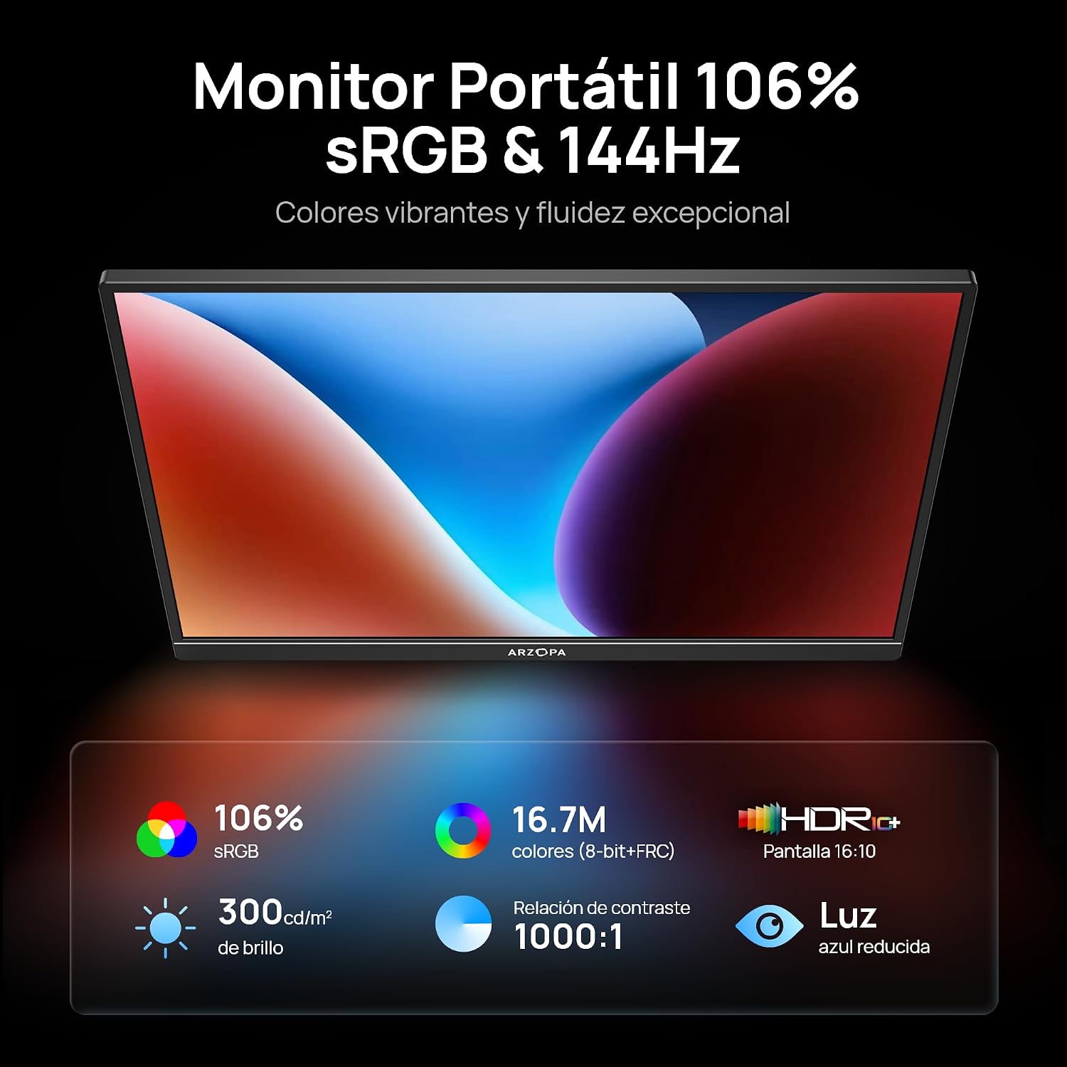 Thumbnail 1 de ARZOPA 16.1'' Monitor Portátil 144Hz 🎮 - Visuales Asombrosos