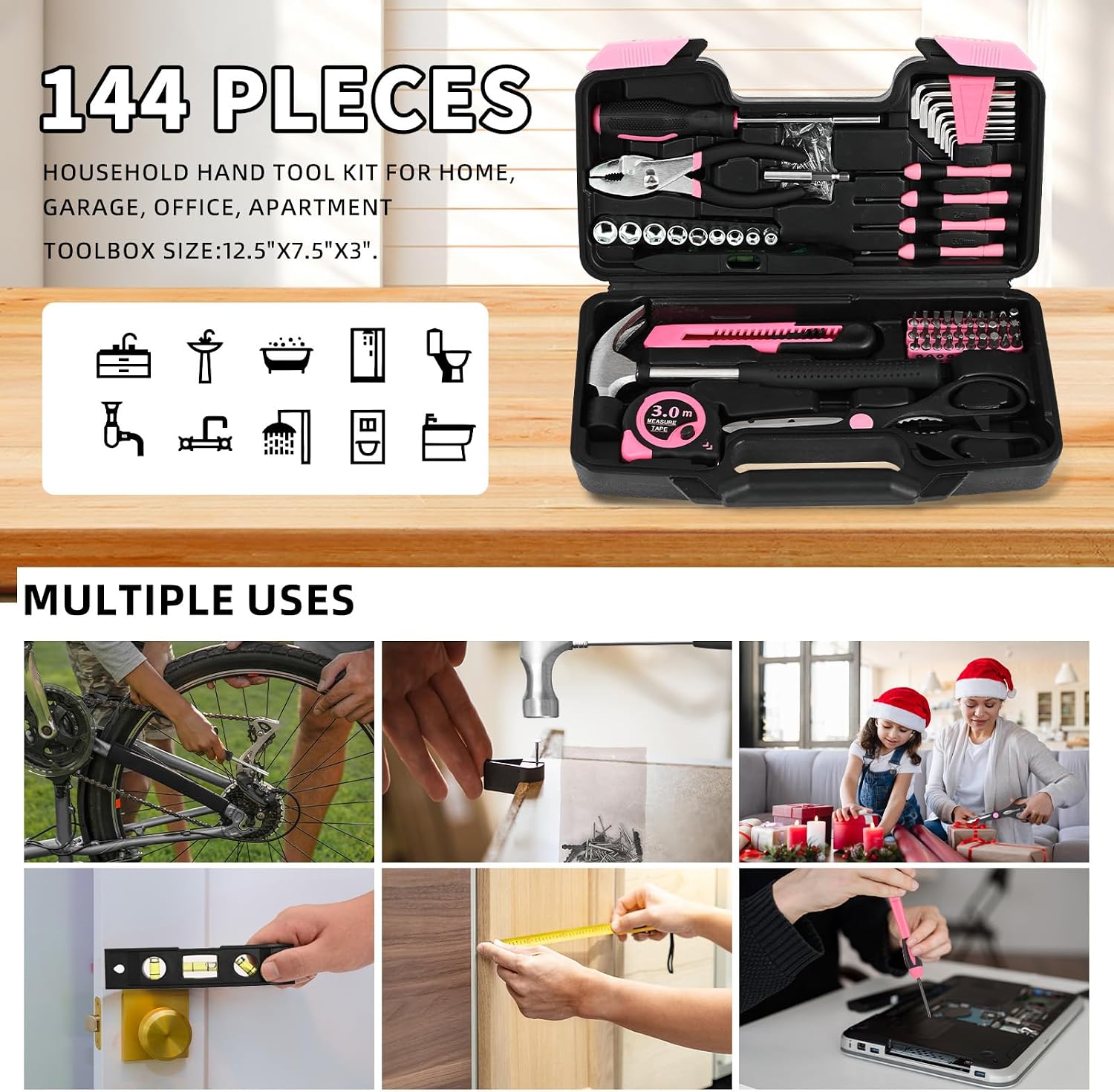 Thumbnail 6 de GETFOO GF144FN 144-Piece Household Tool Set with Pink Plastic Toolbox