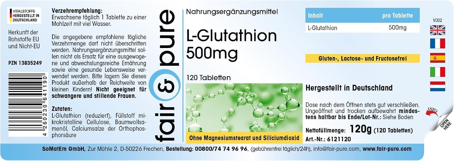 Thumbnail 6 de Fair & Pure L-Glutathion 500 mg, 120 Tabletten – vegan, ohne Magnesiumstearat, in Deutschland hergestellt