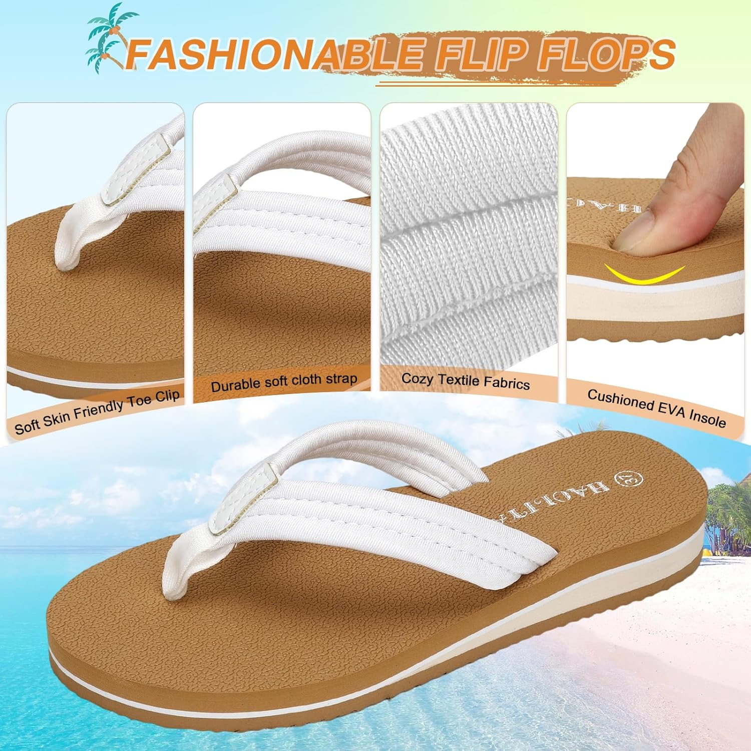 Detalle de HAOLIRA Flip Flops Damen Stoff Orthopädische Zehentrenner mit Arch Support – Leicht, Komfortabel und Rutschfest