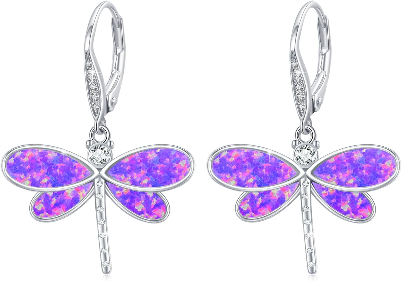 Detalle de ZIPPICE Mehrfarbig Opal Libelle Ohrringe 925 Sterling Silber – Libellen Creolen