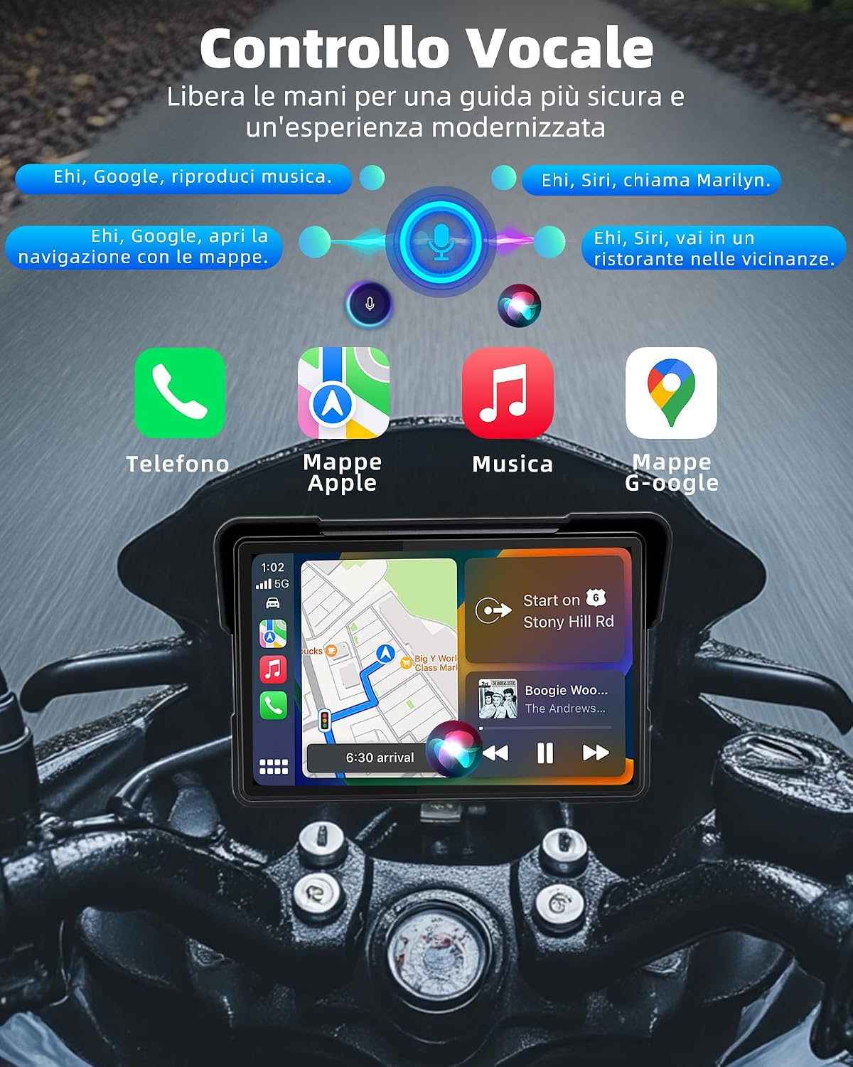 Thumbnail 3 de Jansite 7 Pollic Schermo Carplay Moto Android Auto – Navigatore impermeabile IP67, Bluetooth dual e assistenti vocali
