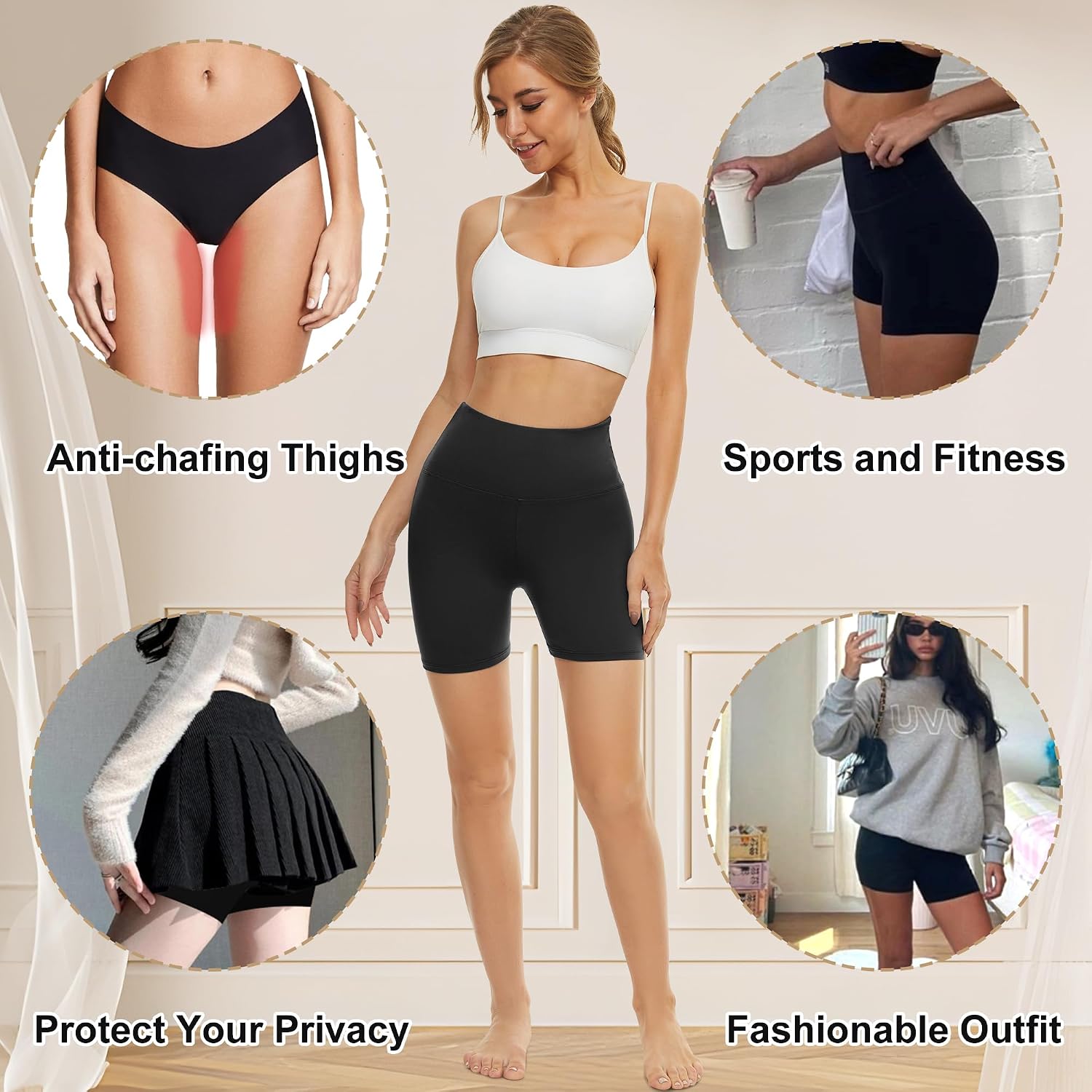 Thumbnail 3 de AMIYOYO Cycling Shorts Women 2 Pack: High Waisted Anti-Chafe Biker Shorts