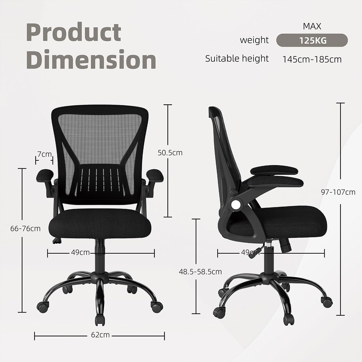 Detalle de Flysky FS-2004BK Ergonomic Mesh Office Chair with Lumbar Support