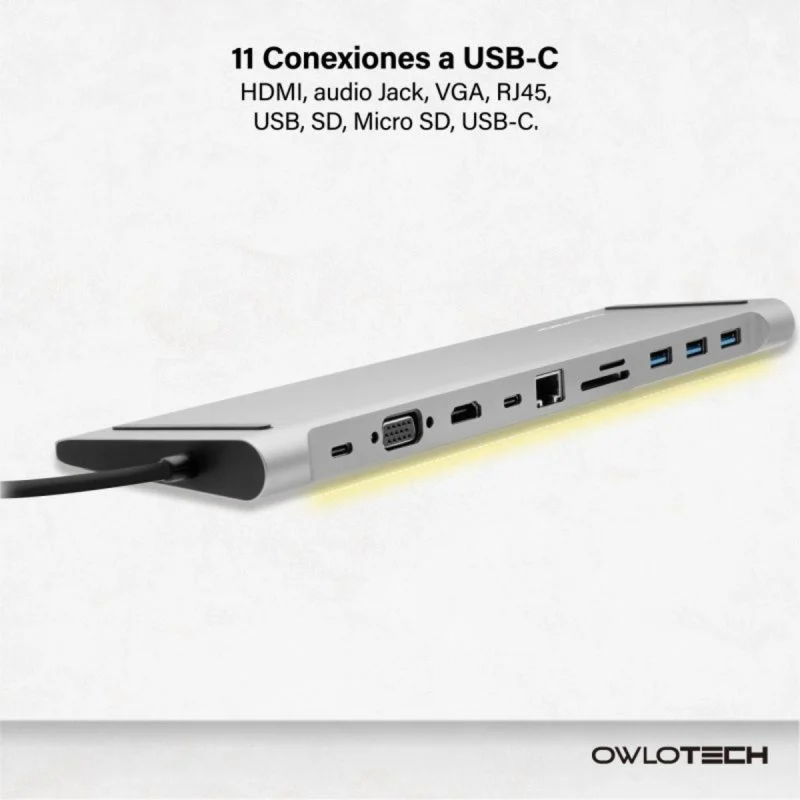 Detalle 2 de Owlotech HUB Docking 11 en 1 USB-C a HDMI y VGA