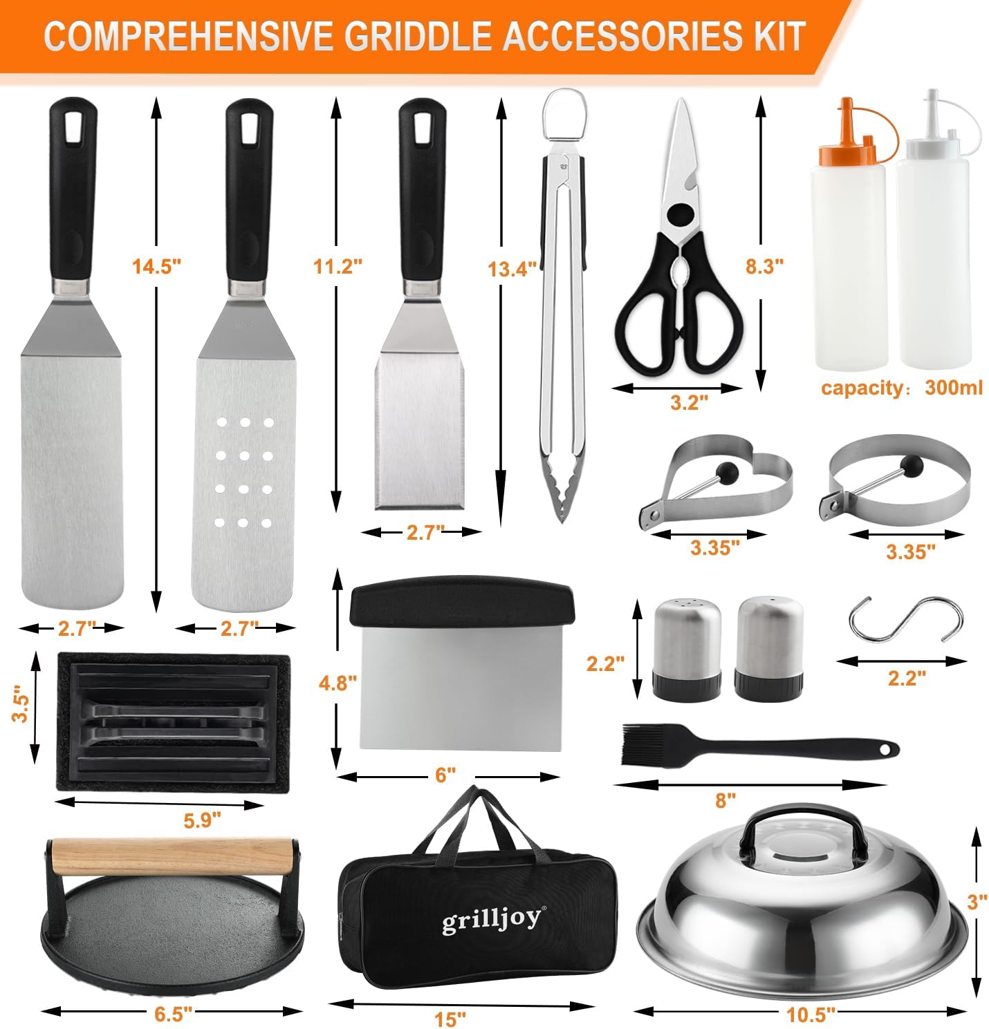 Detalle de Grilljoy Professional Griddle Accessories Kit for Blackstone – 28-Piece Griddle Tool Set