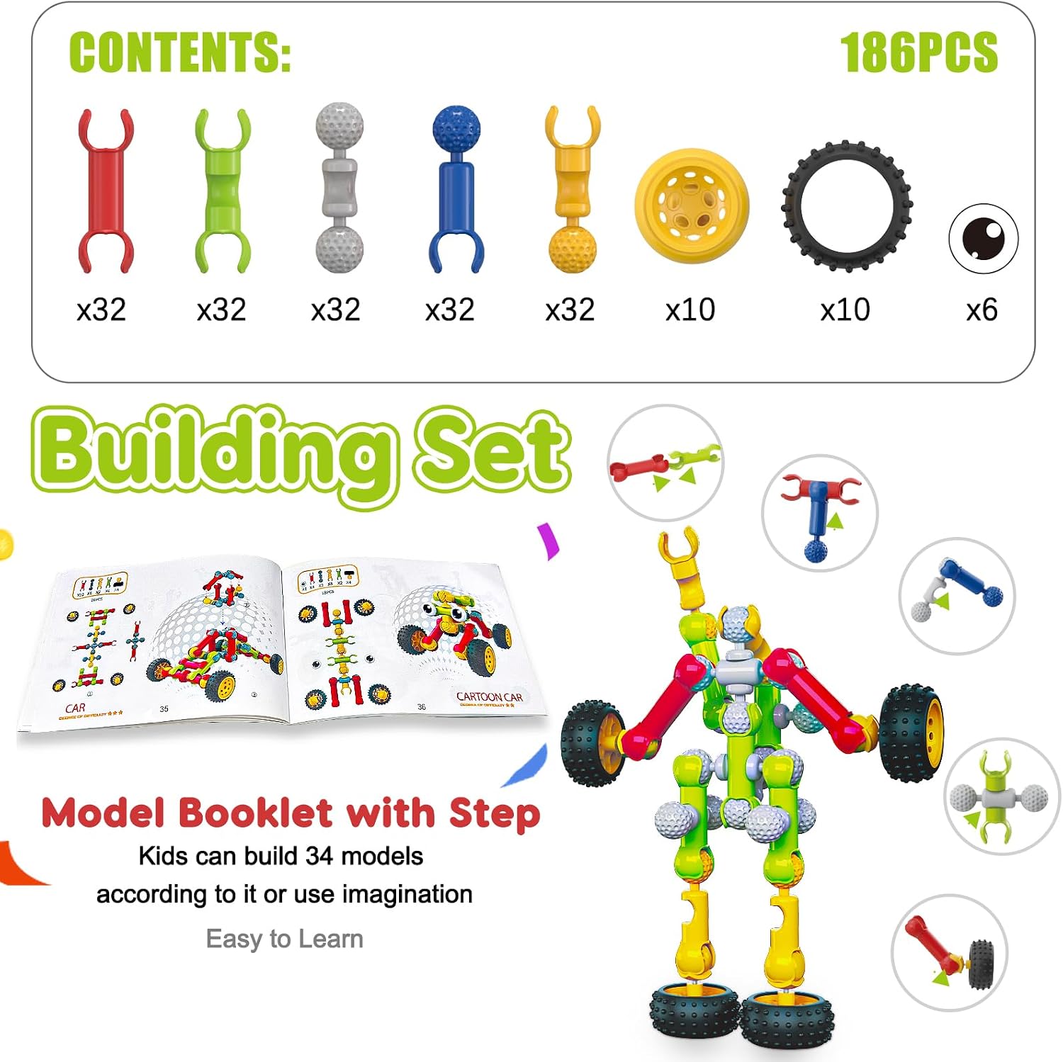 Thumbnail 4 de Kids STEM Building Toys for 4-8 Year Old Boys – 186PCS Educational Engineering Construction Set