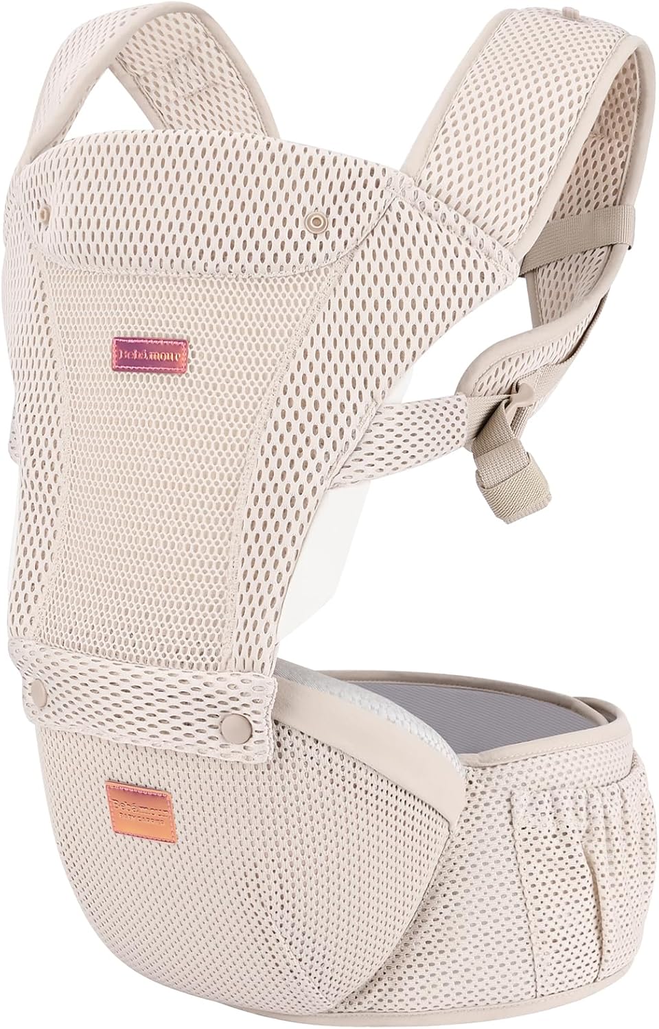 Detalle de Bebamour Baby Carrier Newborn to Toddler with Ergonomic Hip Seat (0–36 Months) – Mesh Gold
