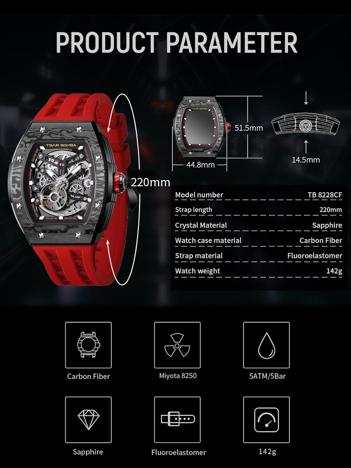 Detalle 2 de Tsar Bomba Montre Automatique pour Homme – Étanchéité 50 m, mouvement 82S0, boîtier inox et verre saphir