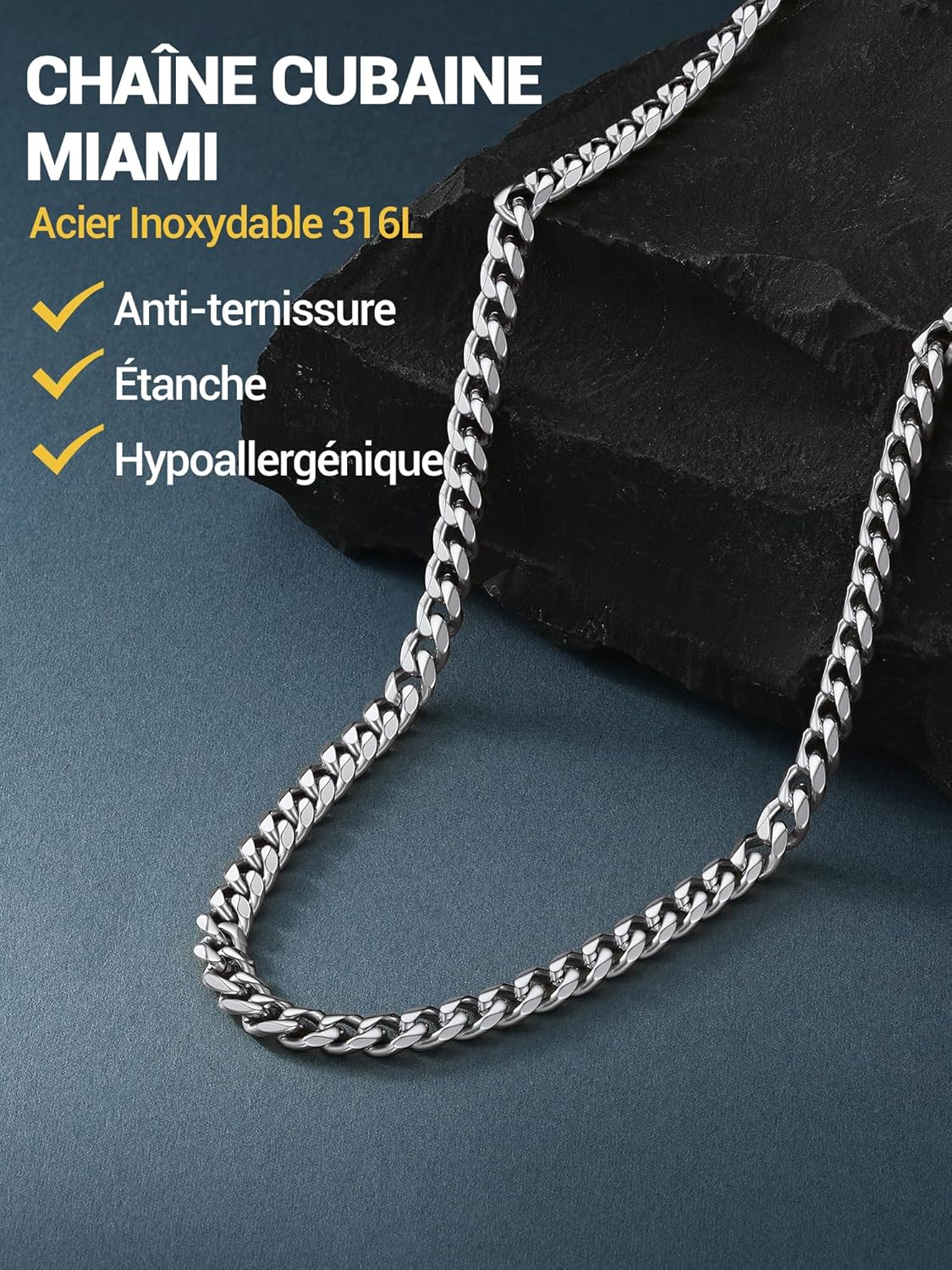 Thumbnail 1 de PROSTEEL Collier chaîne cubaine homme/femme en acier inoxydable et plaqué or – largeurs 3/6/9/12 mm, longueurs 36 à 76 cm