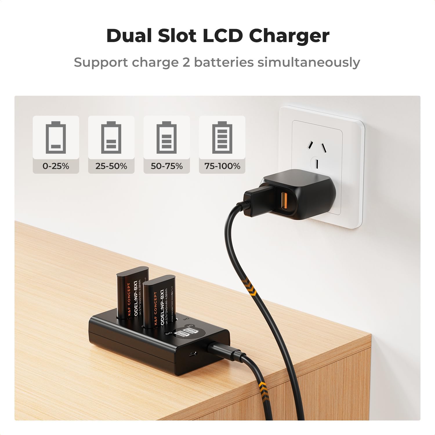 Thumbnail 2 de K&F CONCEPT 2-Pack NP-BX1 Battery and Charger Set – compatibility with Sony ZV-1, RX100 series and more
