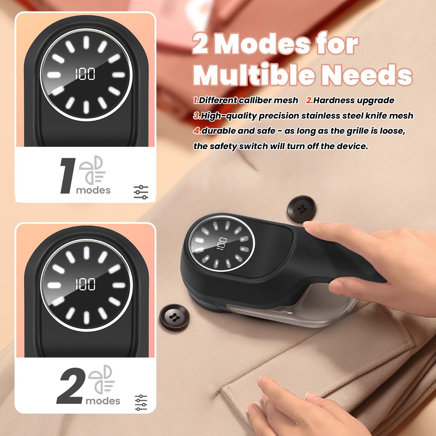 Thumbnail 3 de PKBD Large Rechargeable Lint Remover with 3 Extra Blades (Black) – LED Display, Large Storage, and Replaceable Heads