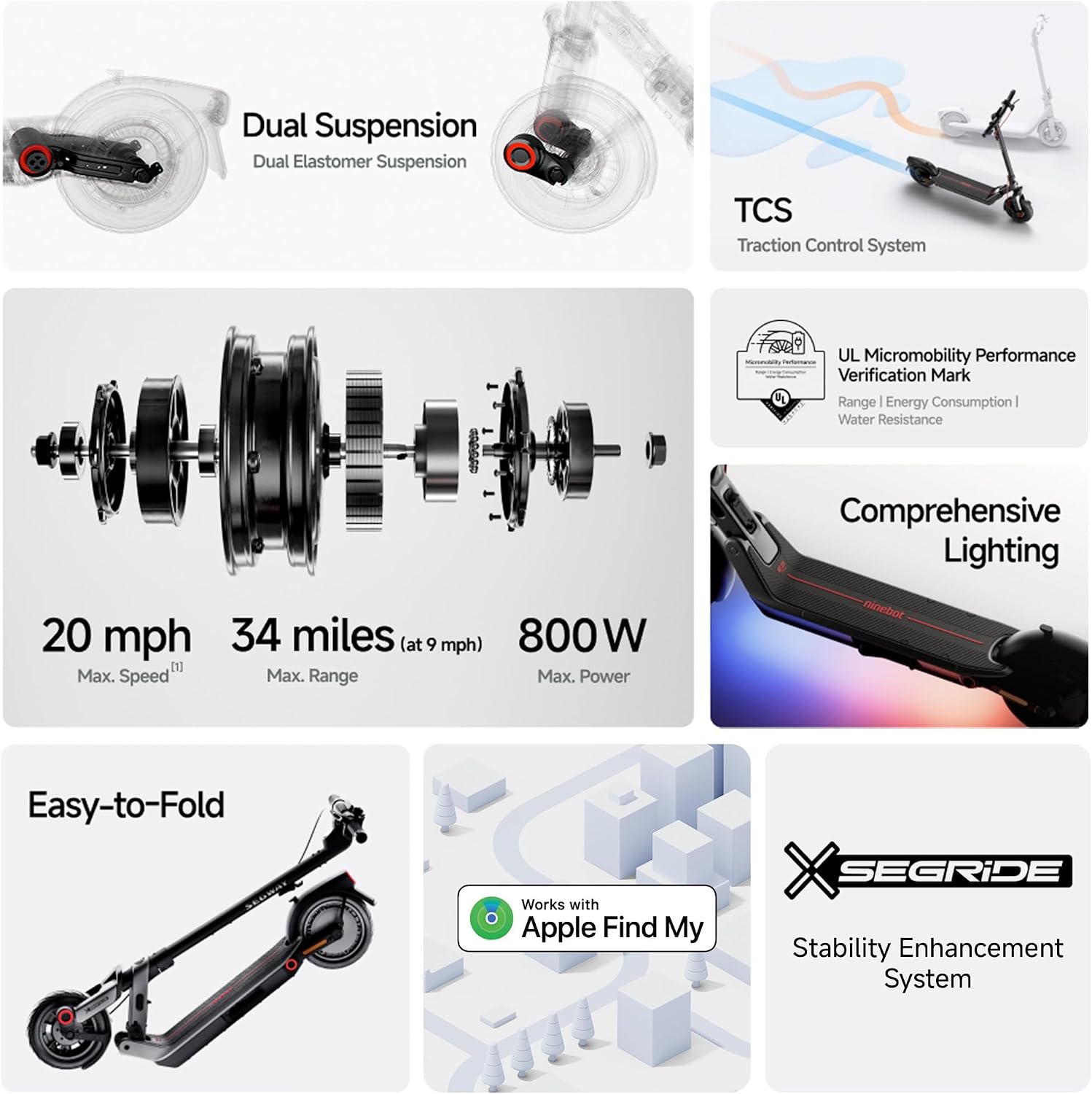 Detalle 2 de Segway Ninebot Electric Scooter E2 Plus II/E2 Pro/E3 Pro
