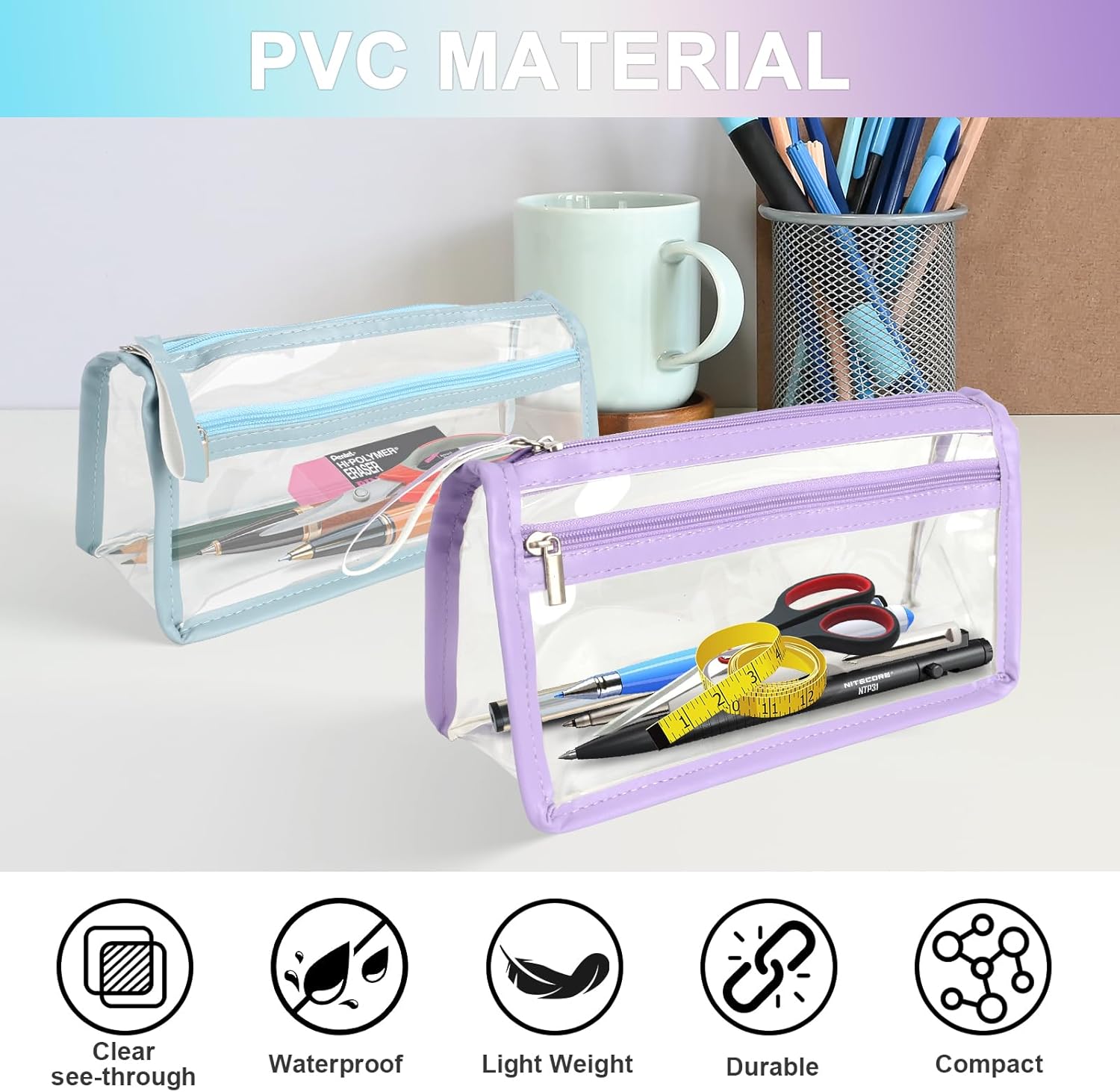 Thumbnail 3 de PVC Clear Pencil Case 2-pack, see-through, water-resistant ✏️