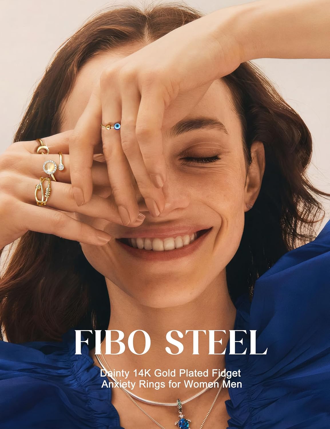 Detalle de FIBO STEEL 9-Pcs Fidget Anxiety Rings – Adjustable Open Spinner Rings with CZ Details