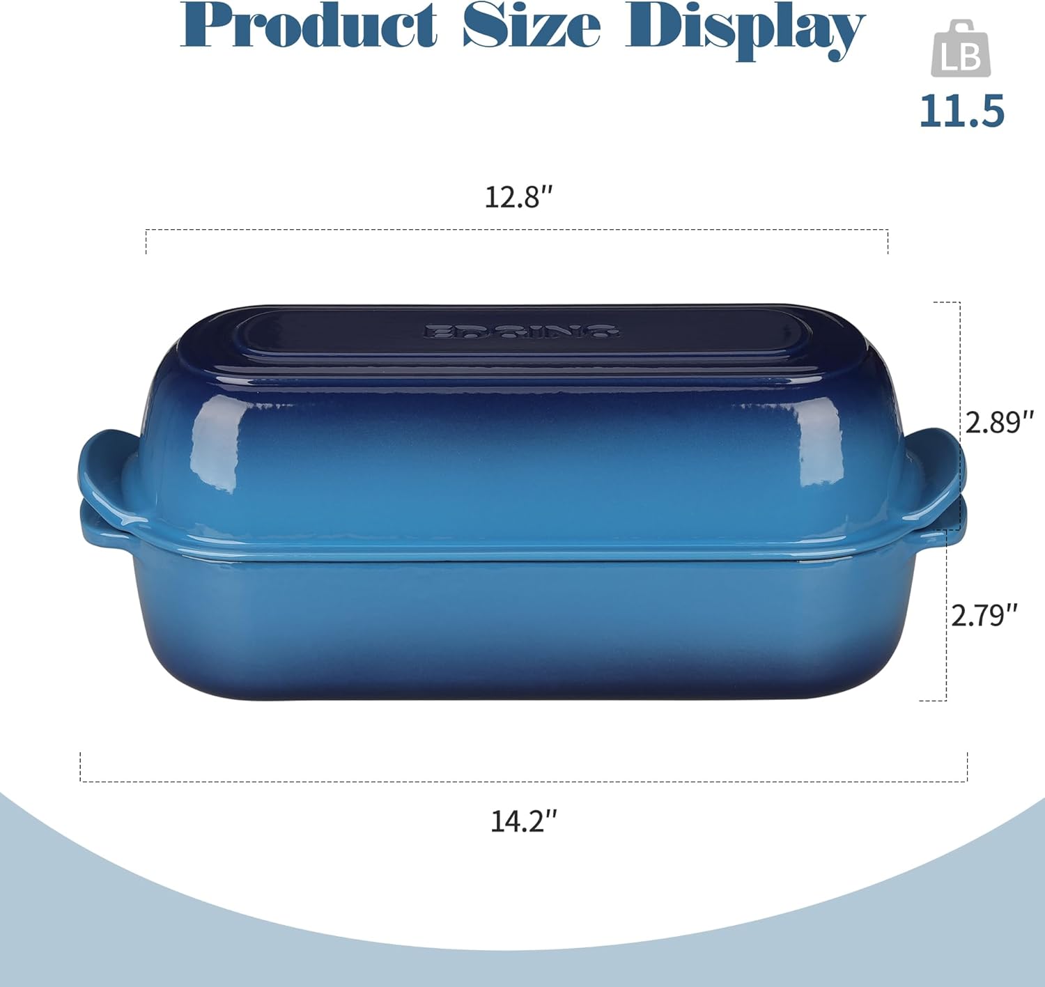 Thumbnail 2 de EDGING CASTING Enameled Cast Iron Loaf Pan with Lid (12.5 x 5.5 in, 5qt, Lake Blue)