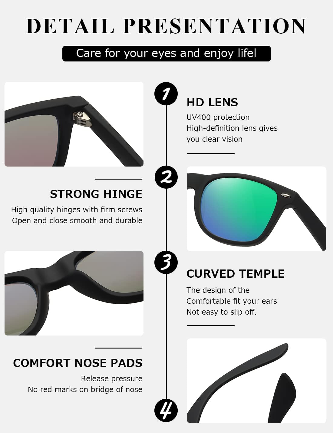 Thumbnail 6 de Kimorn Polarisierte Sonnenbrille AE0300 – Unisex Hornrand, 80's Retro