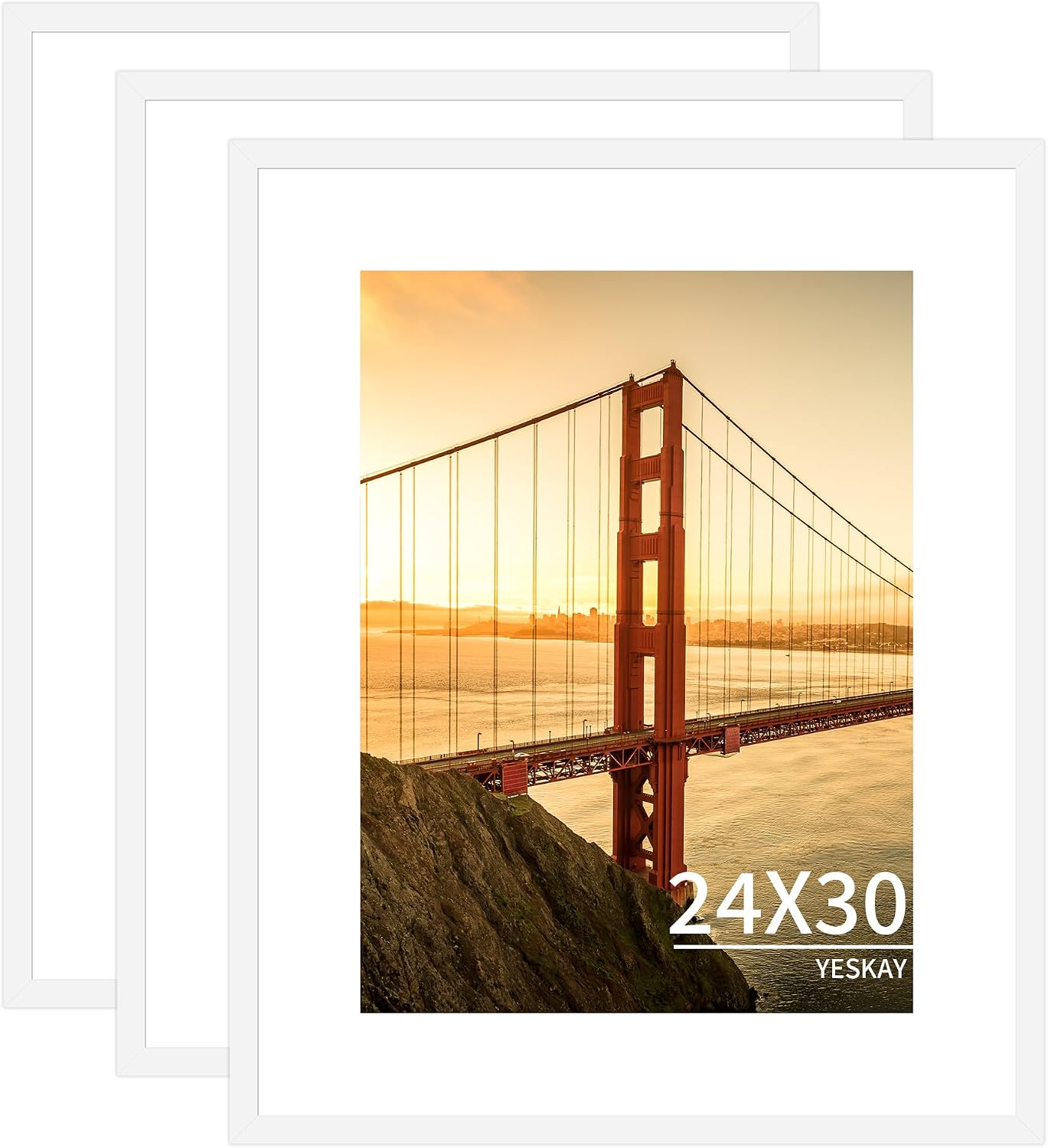 Detalle de YESKAY 24x30 Picture Frames, 3-Pack, White MDF with Mats for 18x24 Prints