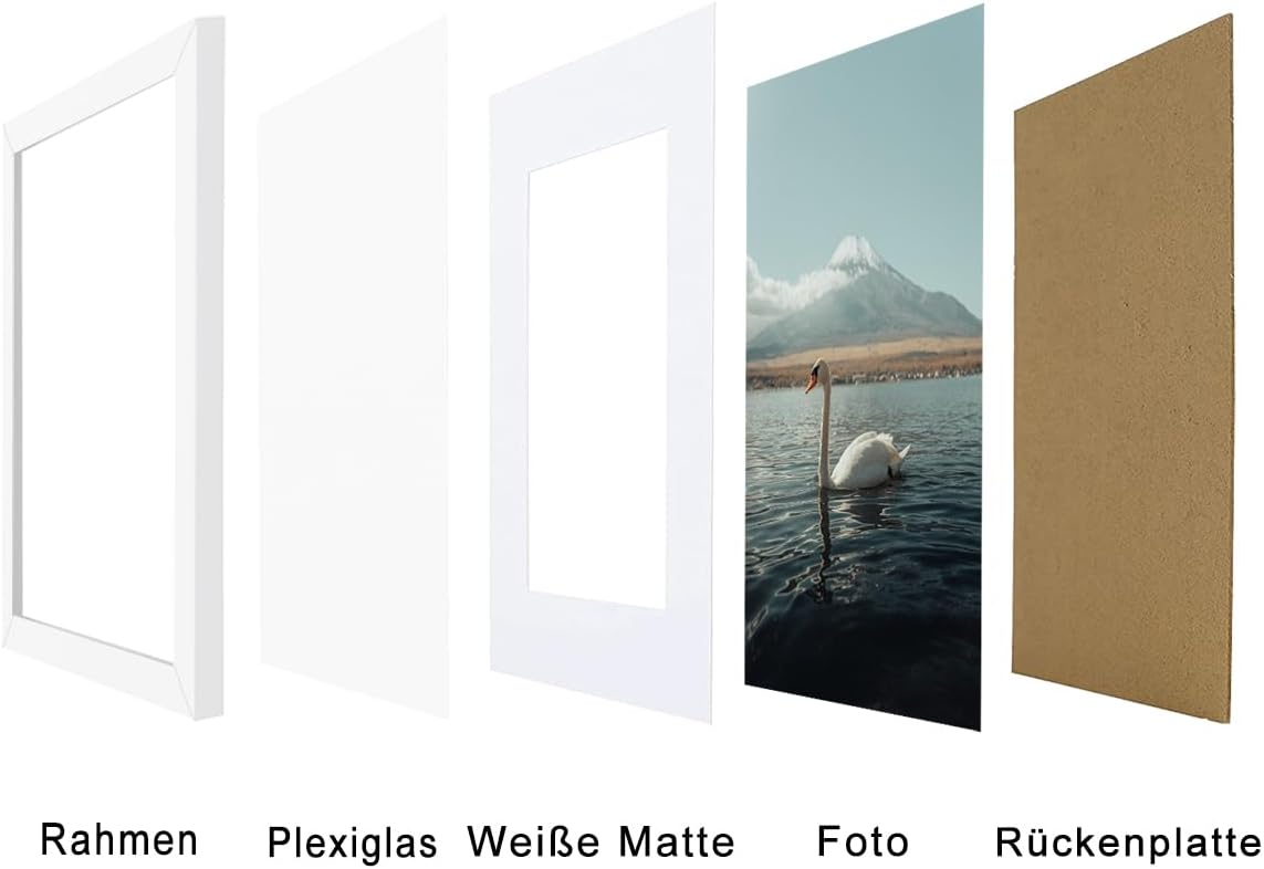 Detalle de RUN HELIX Bilderrahmen A3 Weiß – Massivholzrahmen mit bruchsicherem Acrylglas