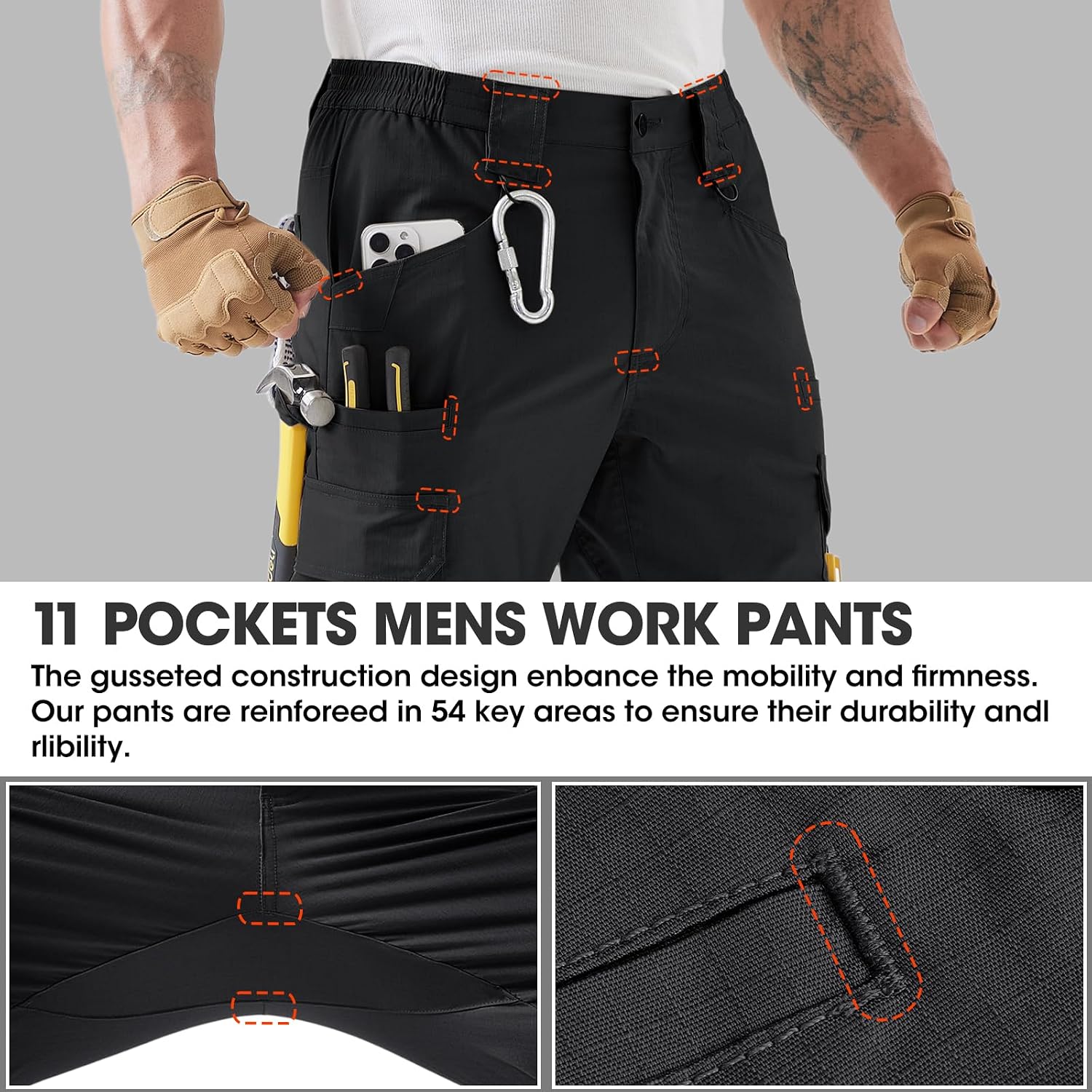 Detalle 2 de IGOLUMON Mens Work Trousers Cargo Stretch