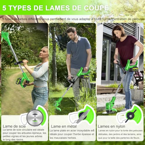 Detalle de Oumeiu débroussailleuse sans fil 21 V, 2 batteries 4,0 Ah et tête orientable