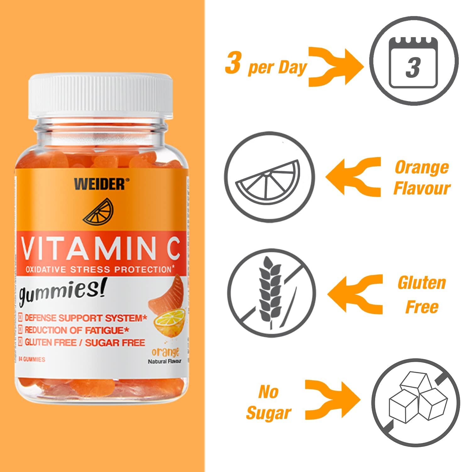 Thumbnail 1 de Weider Vitamin C Gummies (gominolas) 84 unités – sans sucre, sans gluten, arômes naturels