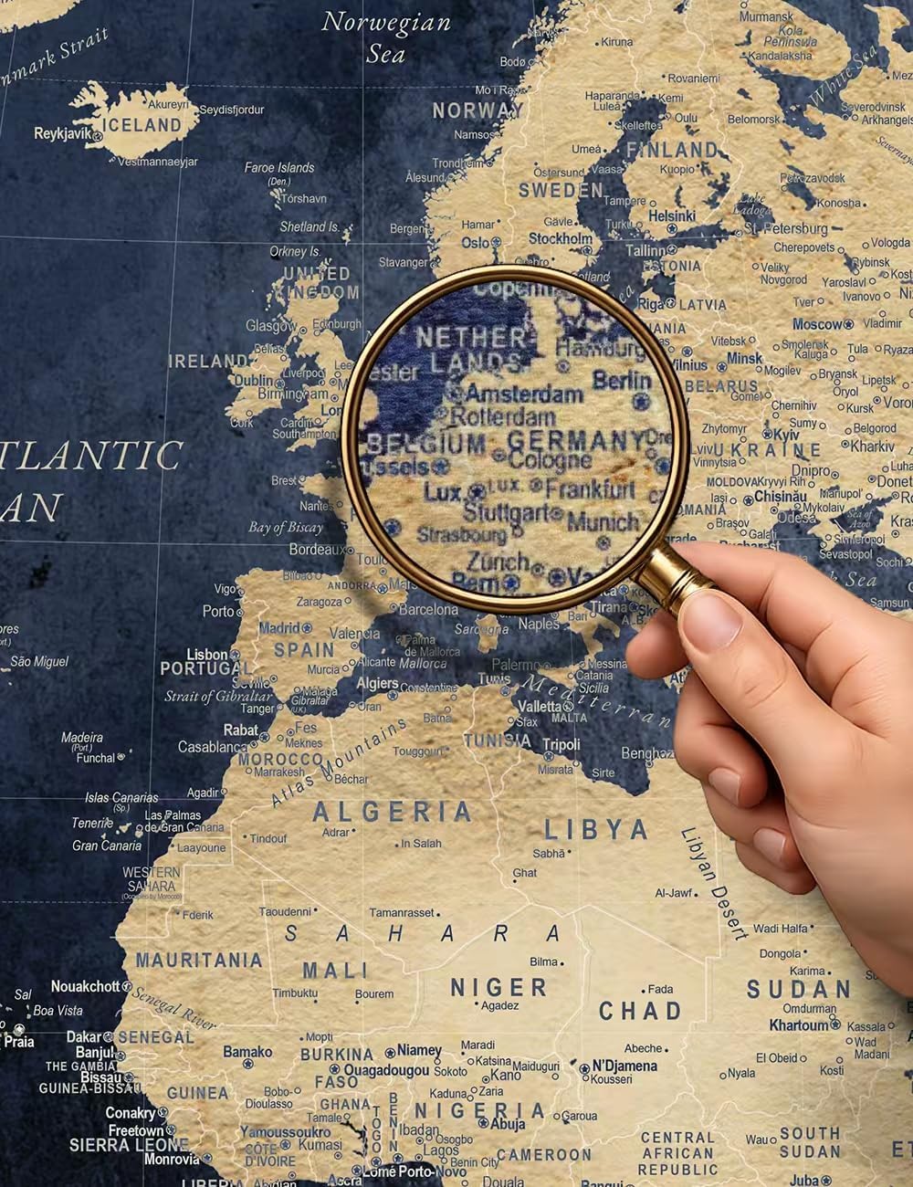 Detalle 2 de IPIC Vintage Teal World Map Canvas, 36 x 24 in, Gallery-Wrapped
