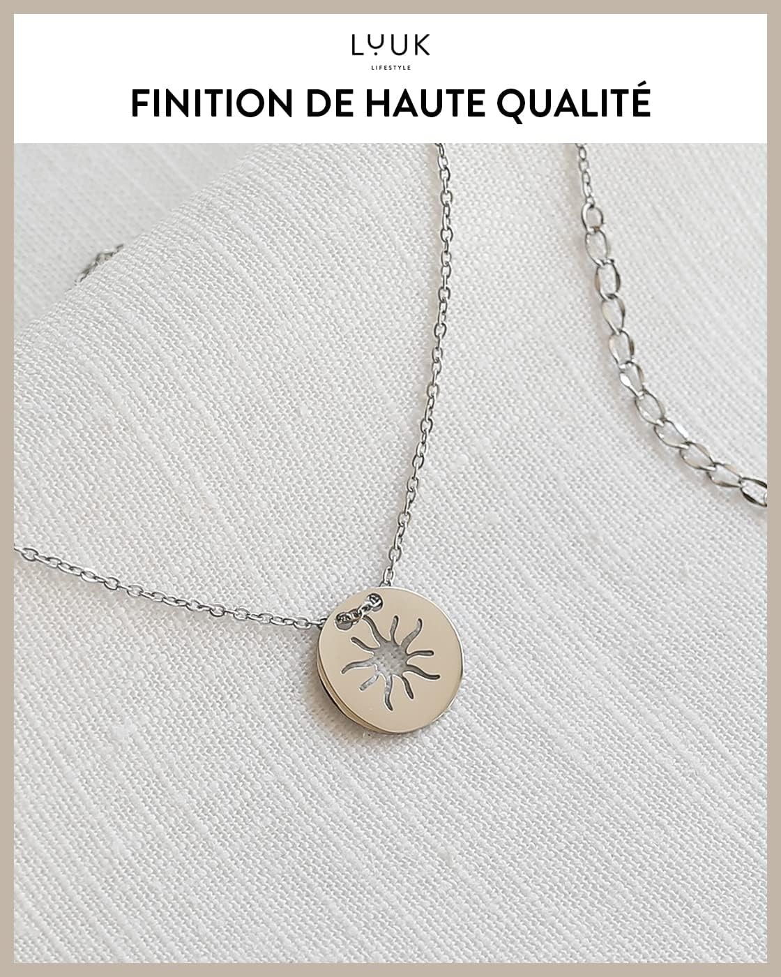 Thumbnail 3 de LUUK LIFESTYLE Collier en acier inoxydable avec pendentif soleil et carte cadeau HAPPINESS – 50 cm