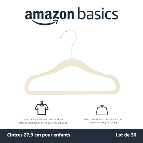 Detalle de Amazon Basics Lot de 30 cintres antidérapants en velours pour enfants et tout-petits, 29 cm, beige