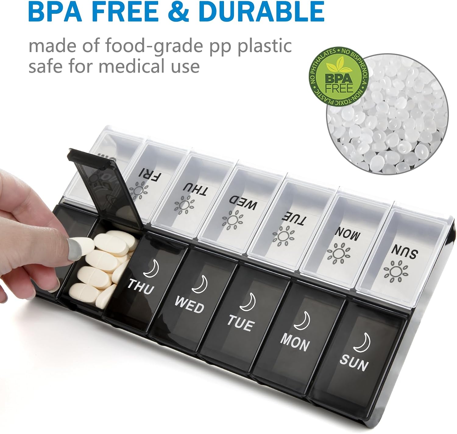 Thumbnail 5 de Mossime Weekly Pill Box 7-Day: Large 14-Compartment AM/PM Pill Organiser