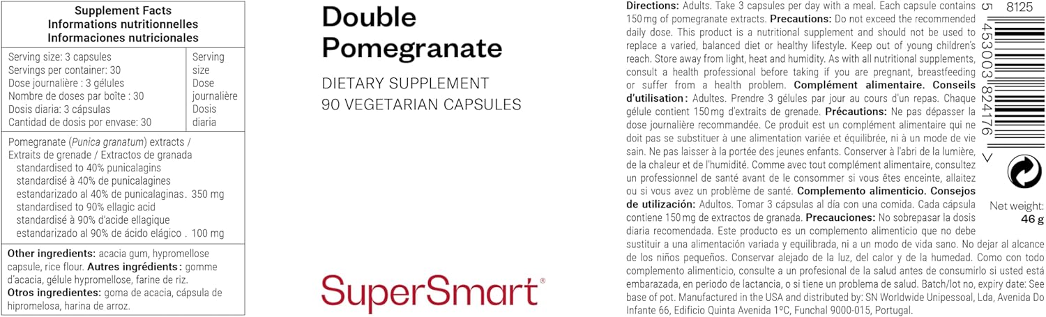Thumbnail 1 de Supersmart Double Pomegranate – Extrait de grenade standardisé (40% punicalagines, 90% acide ellagique) – Antioxydant vegan, sans gluten