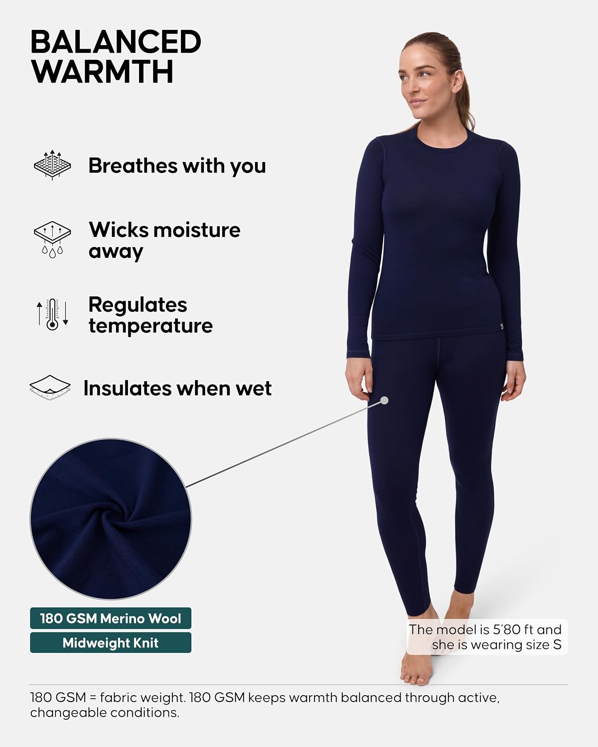 Detalle 2 de DANISH ENDURANCE Women's Merino Baselayer Set, Long Sleeve Top and Tights
