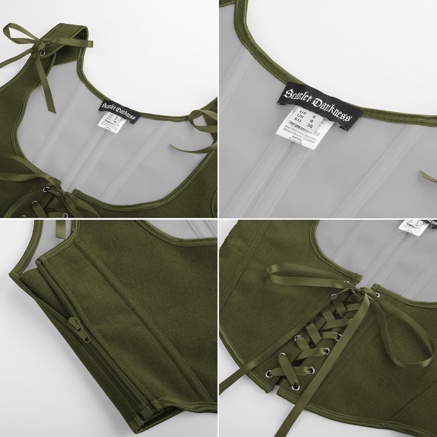 Thumbnail 6 de SCARLET DARKNESS Corsetto underbust in stile rinascimentale da donna con lacci frontali